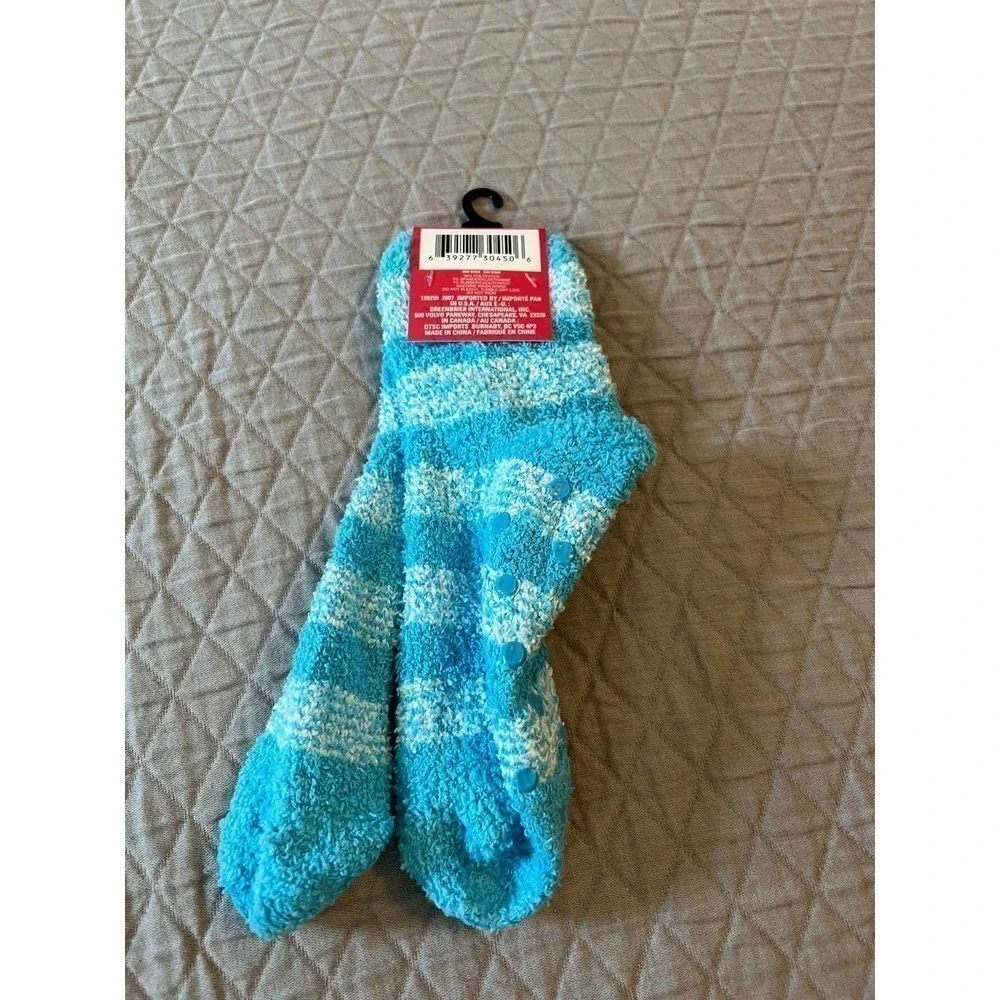 5/ $25 Snugadoo blue stripped fuzzy socks OS